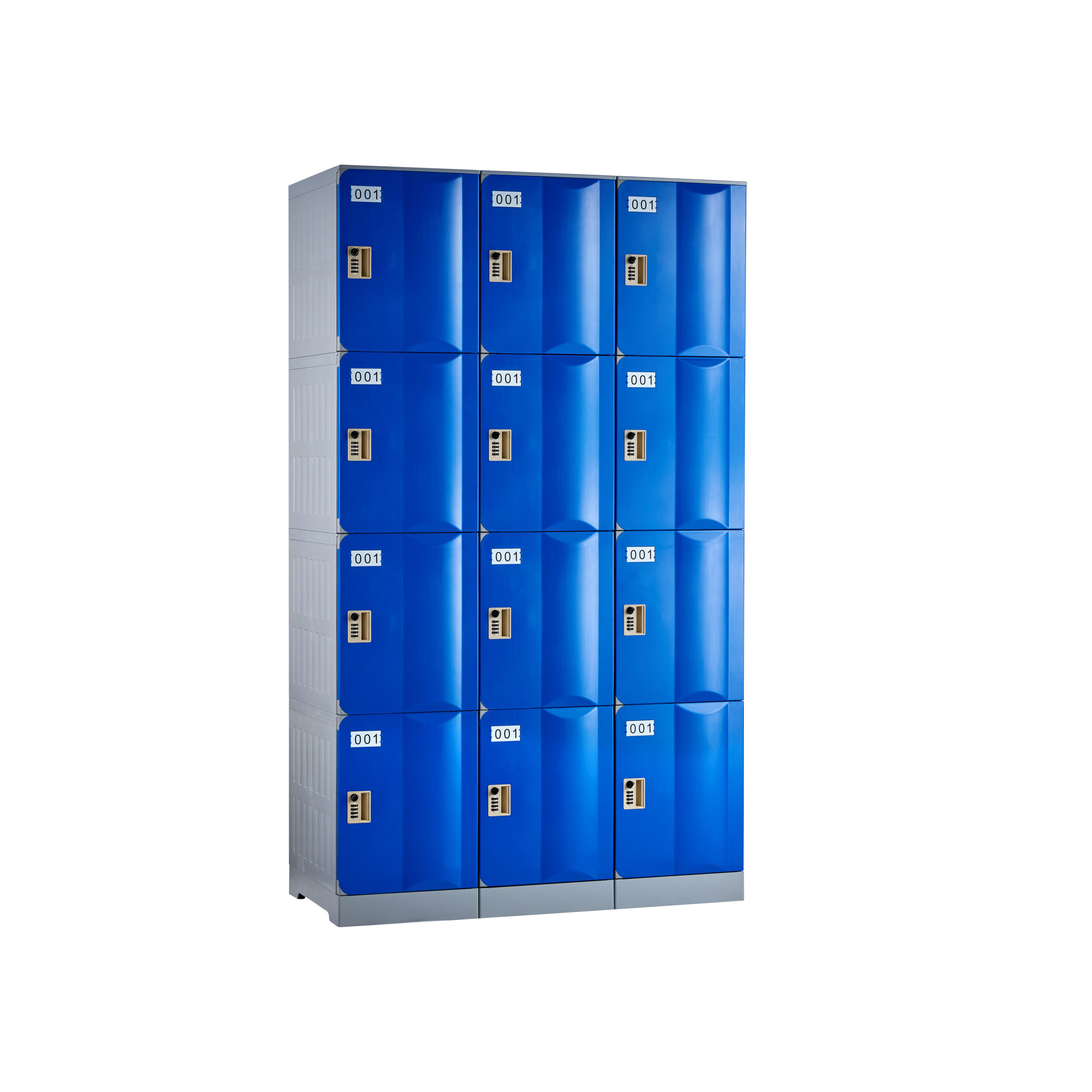 ABSPL41940B3_ABS Plastic Locker - 4 Door - Bank of 3_1940Hx1146Wx500D_Navy Blue_Angle